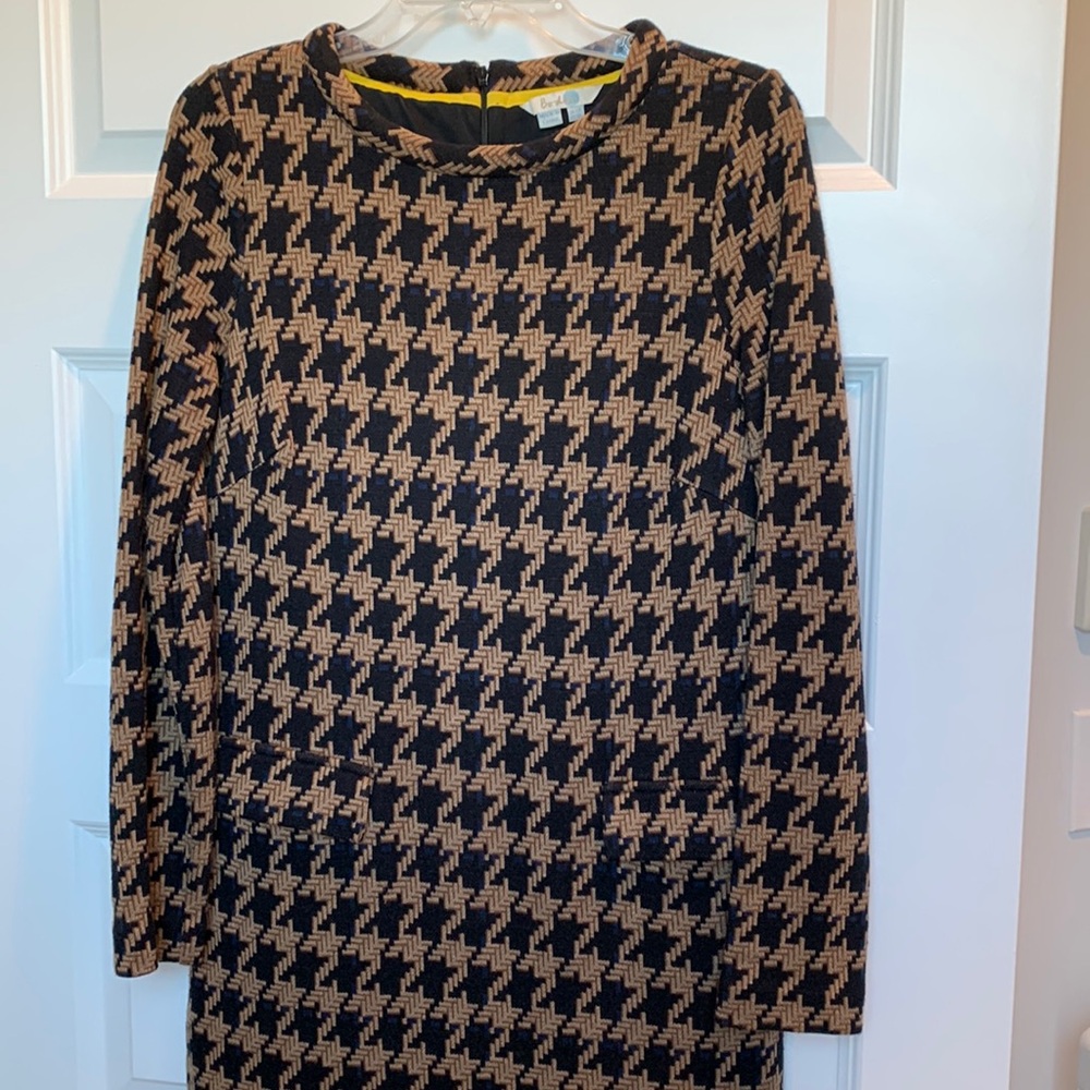 Boden Houndstooth Black & Tan Dress, size 8L